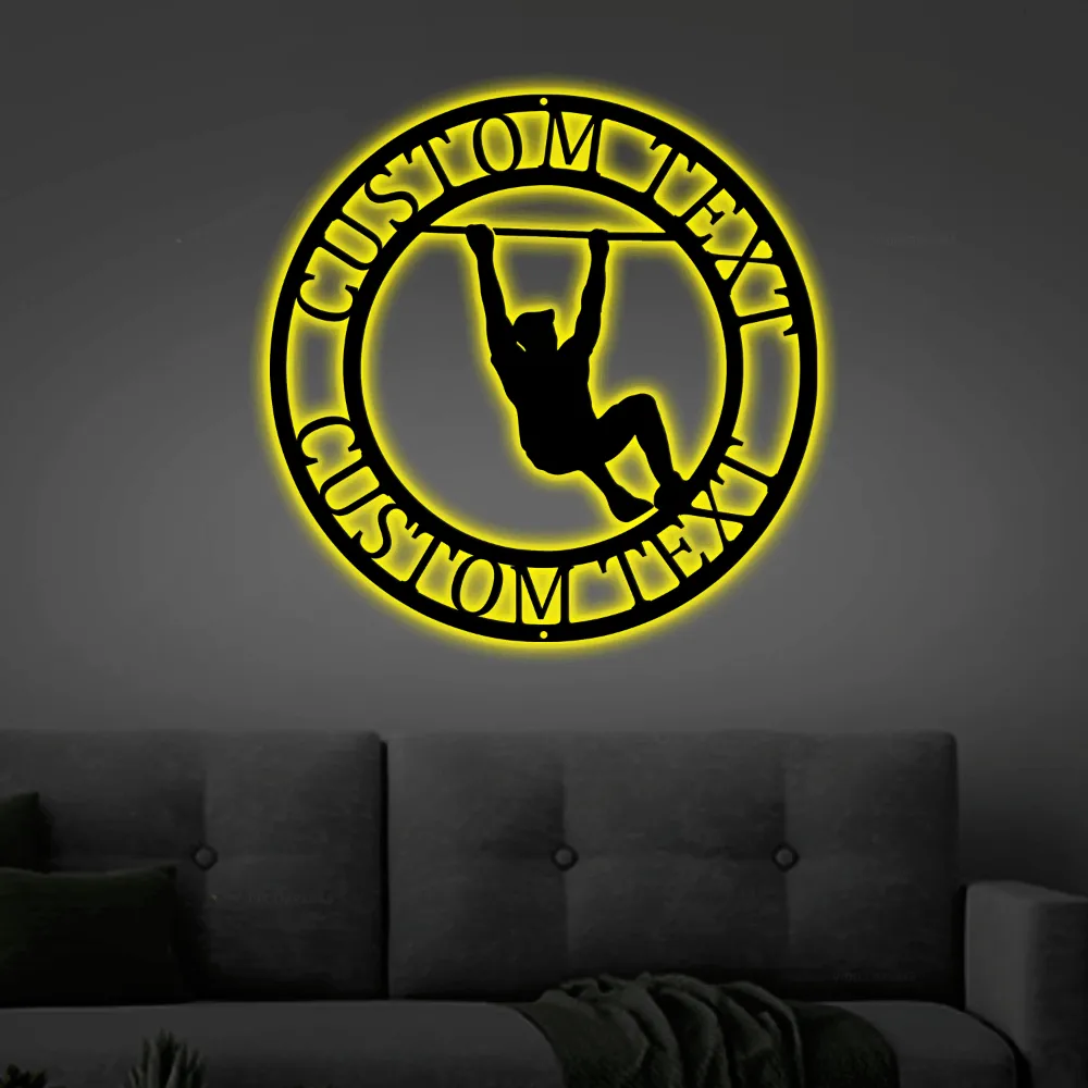 Fitness Club Sign With Led Lights Monogram Steel Sign Personalized Workout Home Gym Wall Art Decor Custom Crossfit Home Gym Wall Decor