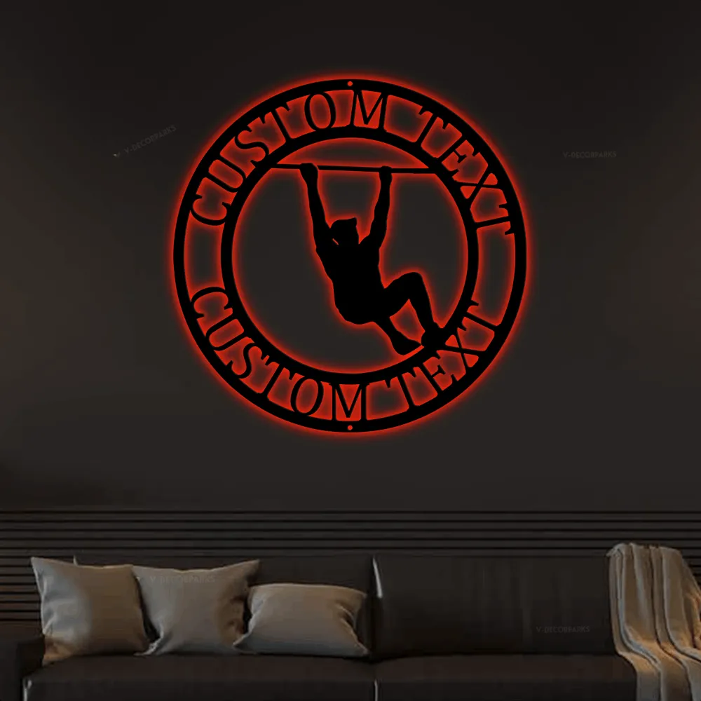 Fitness Club Sign With Led Lights Monogram Steel Sign Personalized Workout Home Gym Wall Art Decor Custom Crossfit Home Gym Wall Decor