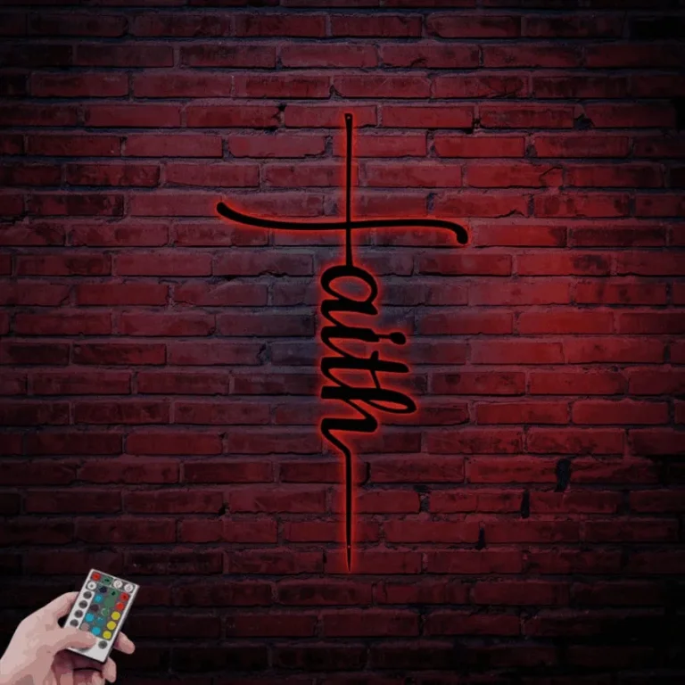 Faith Metal Wall Art With Led Lights, Faith Cross Metal Sign, Christian Wall Art, Cross Wall Decor, Religious Gift For Christian, Faith Metal Art