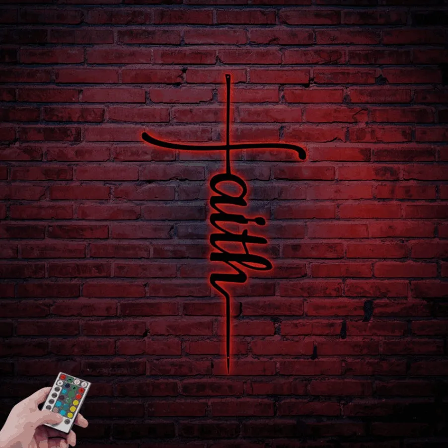 Faith Metal Wall Art With Led Lights, Faith Cross Metal Sign, Christian Wall Art, Cross Wall Decor, Religious Gift For Christian, Faith Metal Art