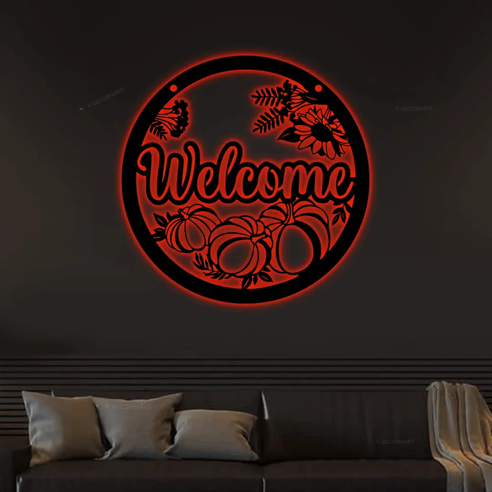 Fall Welcome Sign With Led Lights, Fall Front Door Sign, Front Porch Sign, Welcome Fall Decor, Fall Porch Decor, Fall Metal Door Sign, Autumn