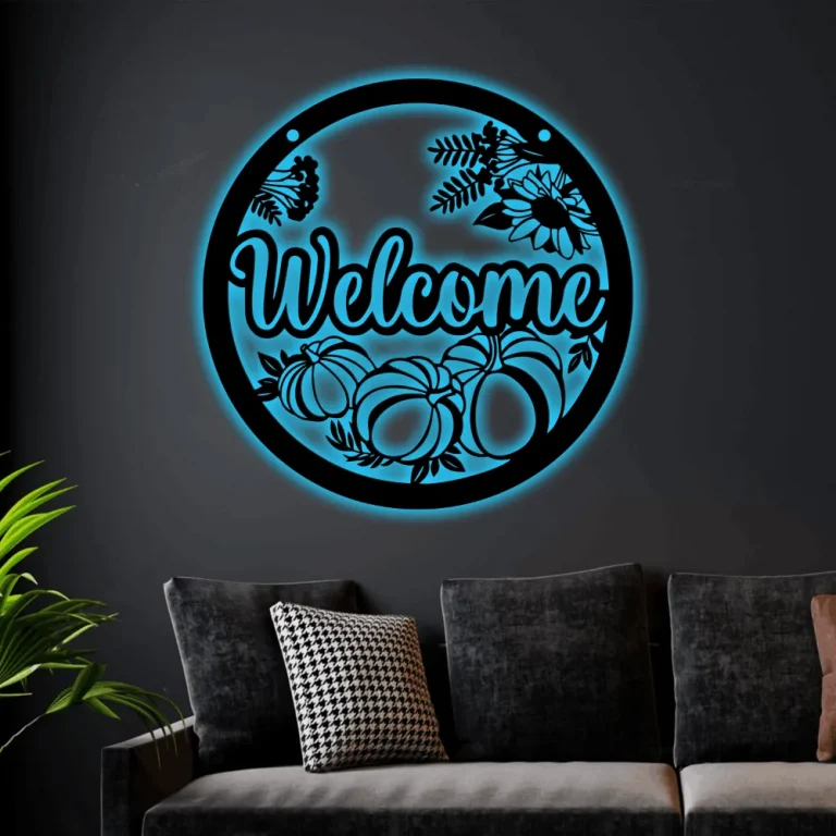 Fall Welcome Sign With Led Lights, Fall Front Door Sign, Front Porch Sign, Welcome Fall Decor, Fall Porch Decor, Fall Metal Door Sign, Autumn
