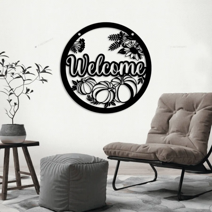 Fall Welcome Sign With Led Lights, Fall Front Door Sign, Front Porch Sign, Welcome Fall Decor, Fall Porch Decor, Fall Metal Door Sign, Autumn