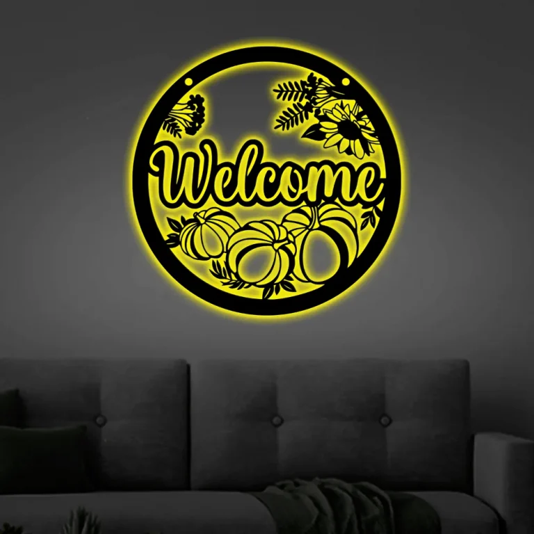 Fall Welcome Sign With Led Lights, Fall Front Door Sign, Front Porch Sign, Welcome Fall Decor, Fall Porch Decor, Fall Metal Door Sign, Autumn