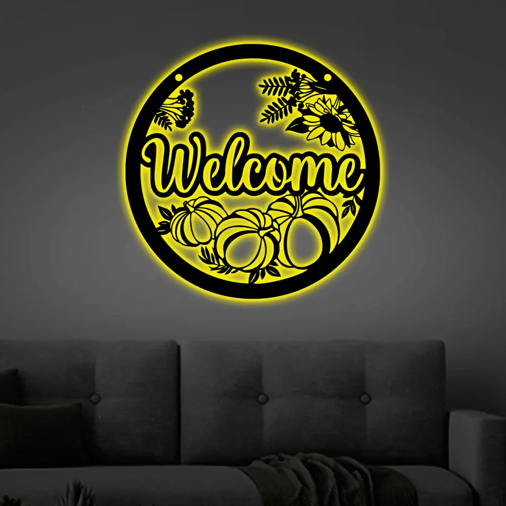 Fall Welcome Sign With Led Lights, Fall Front Door Sign, Front Porch Sign, Welcome Fall Decor, Fall Porch Decor, Fall Metal Door Sign, Autumn