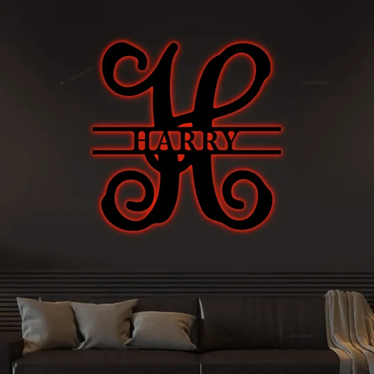 Family Name With Led Lights Sign, Personalized Wedding Gift, Custom Monogram Name Letter Sign, Laser Cut Coated Home Decor