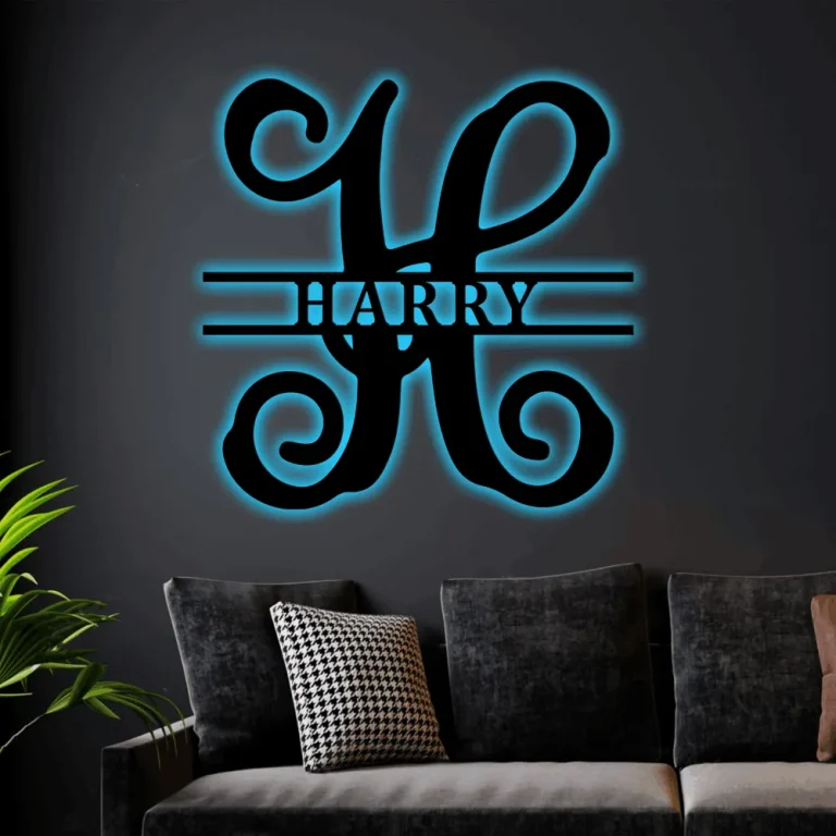 Family Name With Led Lights Sign, Personalized Wedding Gift, Custom Monogram Name Letter Sign, Laser Cut Coated Home Decor