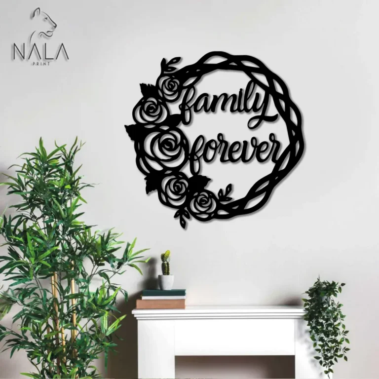 Family Forever Vintage Roses Wreath Cut Metal Sign, Roses Wall Art Decor, Family Metal Wall Hanging