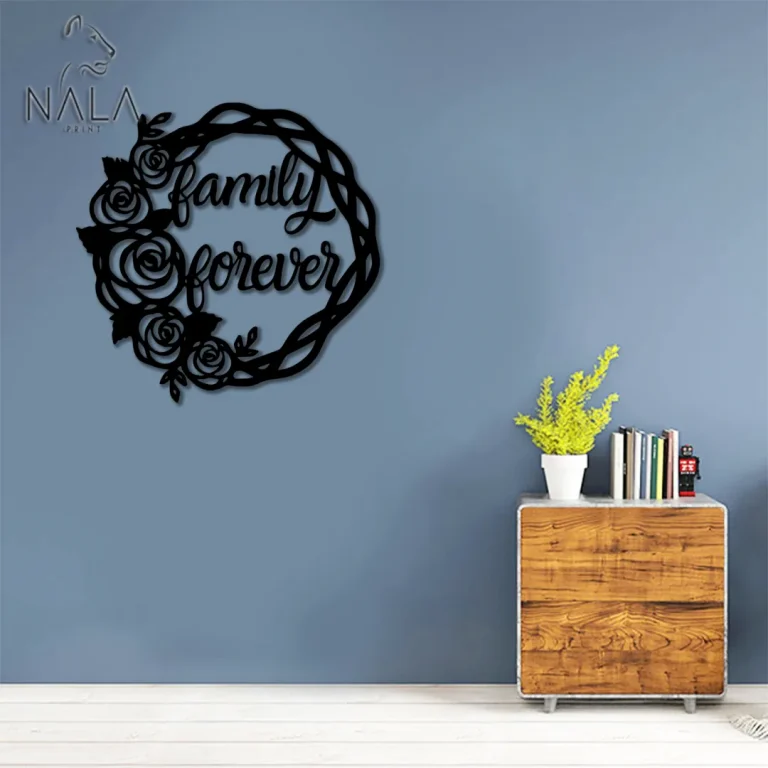 Family Forever Vintage Roses Wreath Cut Metal Sign, Roses Wall Art Decor, Family Metal Wall Hanging