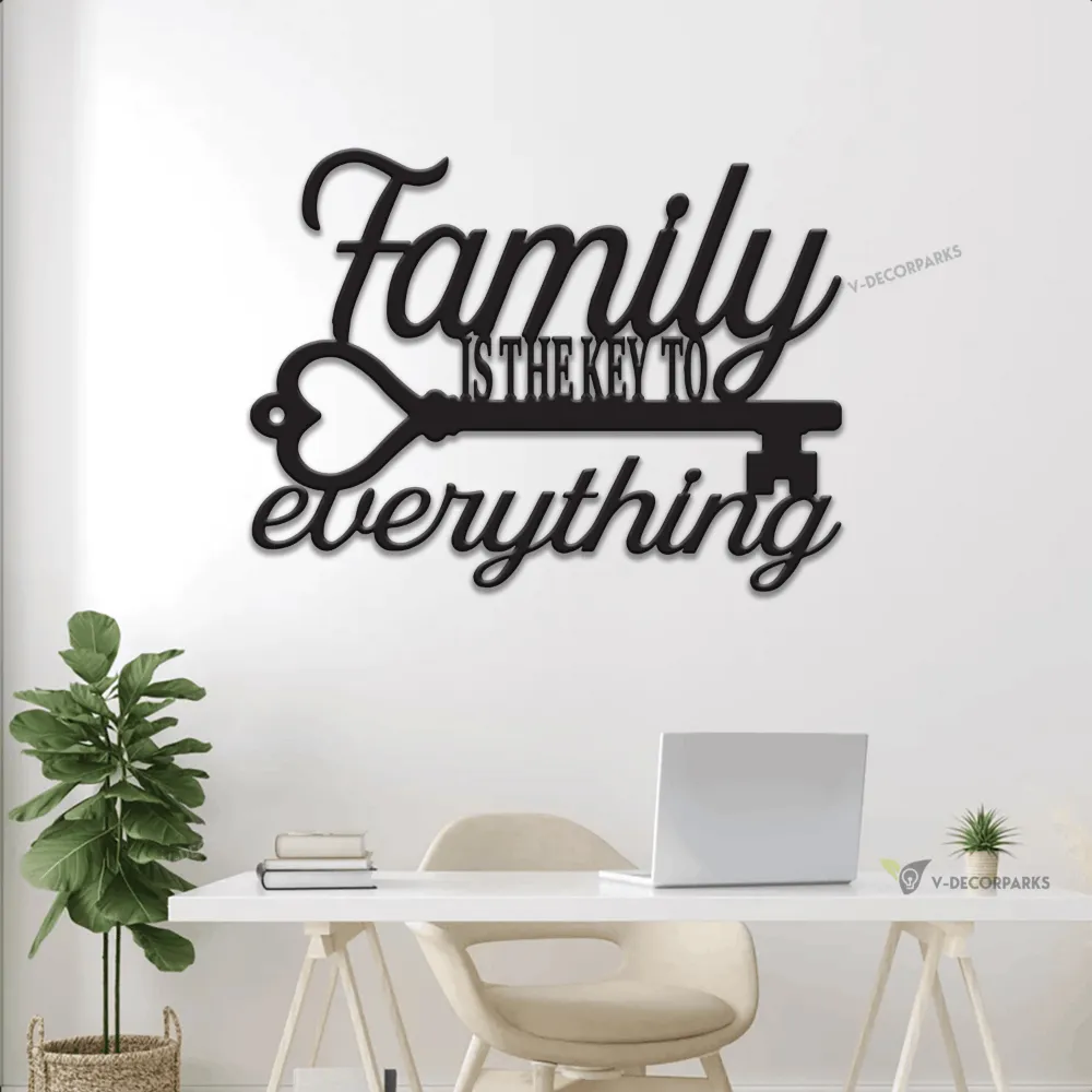 Family Is The Key To Everything, Custom Metal Sign With Led Lights, Metal Monogram, House Warming Gift, Metal Word Wall Art, Wall Decor, Family Sign
