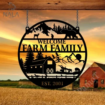 Custom Welcome Farmhouse Entrance Cut Metal Sign, Family Farm Sign Metal Art