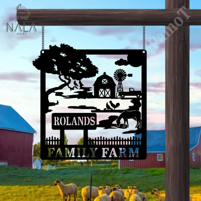 Custom Name Family Farm Metal Sign Wall Decor, Farm Gate Wall Hanging Cut Metal Sign Art