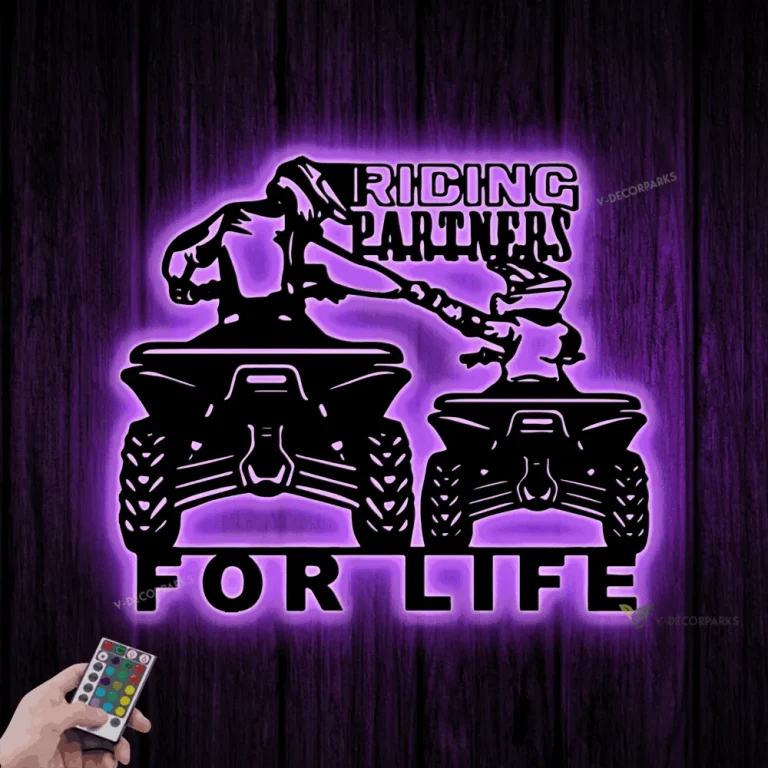 Father Son Riding Partners Quad Biker Metal Wall Art Led Light, Dirt Bike Sign, All Terrain Vehicle Atv 4 Wheel Decor, Living Room Decoration