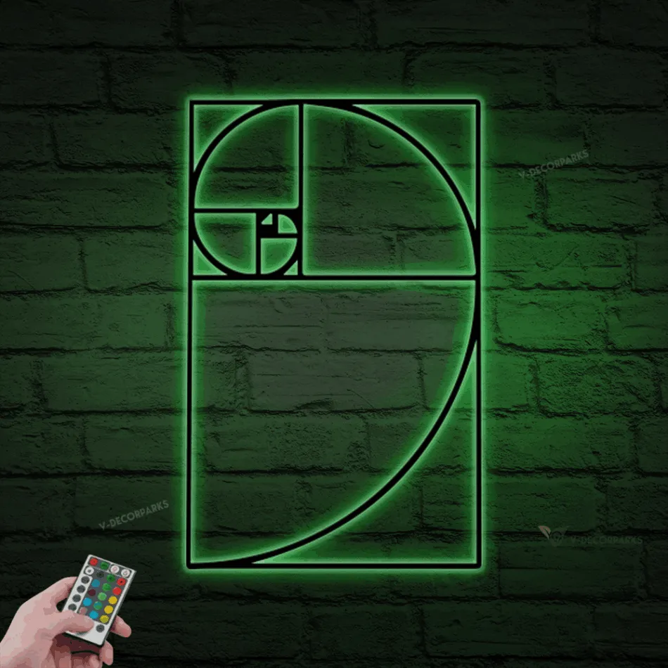 Fibonacci Spiral Metal Wall With Led Lights, Metal Fibonacci Wall Decor, Metal Ratio Wall Art, Mathematics Art, Fibonacci Sign, Interior Decor