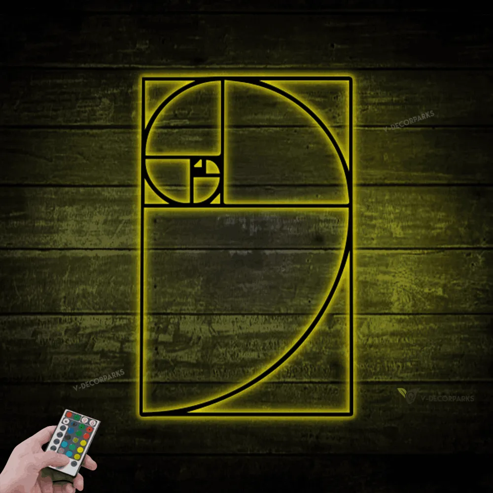 Fibonacci Spiral Metal Wall With Led Lights, Metal Fibonacci Wall Decor, Metal Ratio Wall Art, Mathematics Art, Fibonacci Sign, Interior Decor