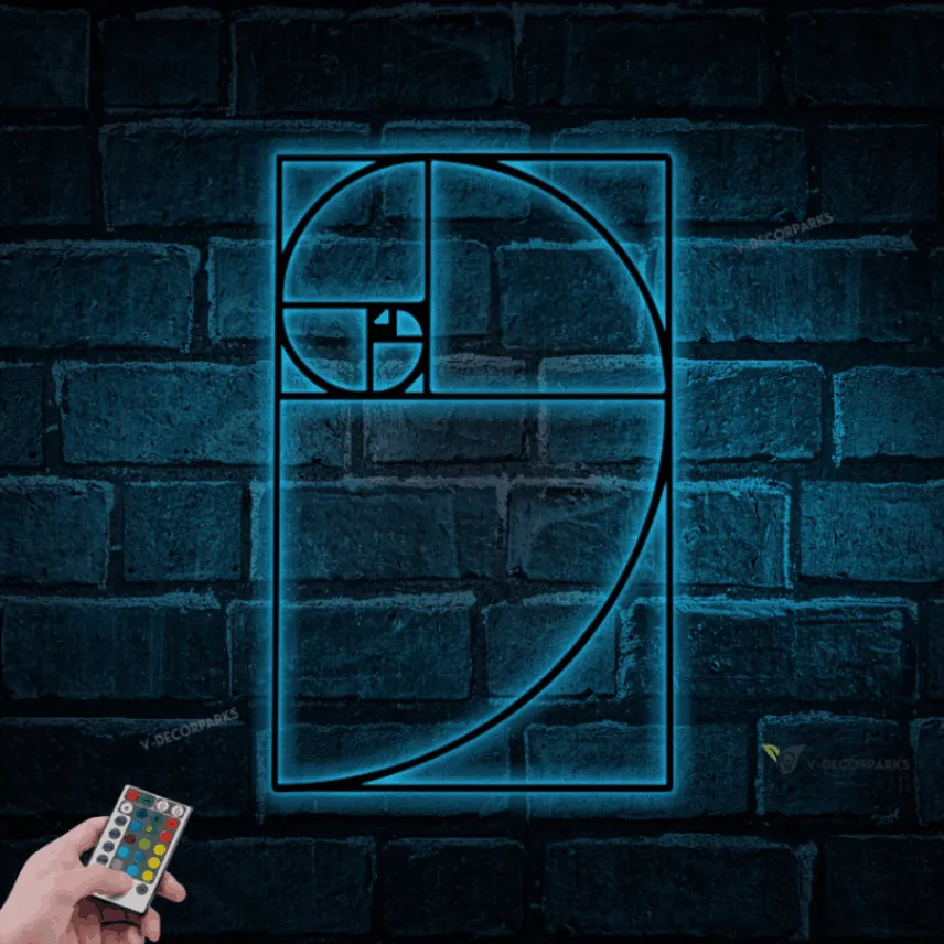 Fibonacci Spiral Metal Wall With Led Lights, Metal Fibonacci Wall Decor, Metal Ratio Wall Art, Mathematics Art, Fibonacci Sign, Interior Decor