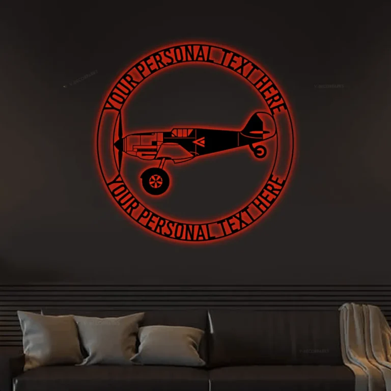 Fighter Airplane Personalized Metal Sign With Led Lights, Custom Vintage Pilot Name Airplane Steel Sign Gift, Unique Pilot Monogram Gift