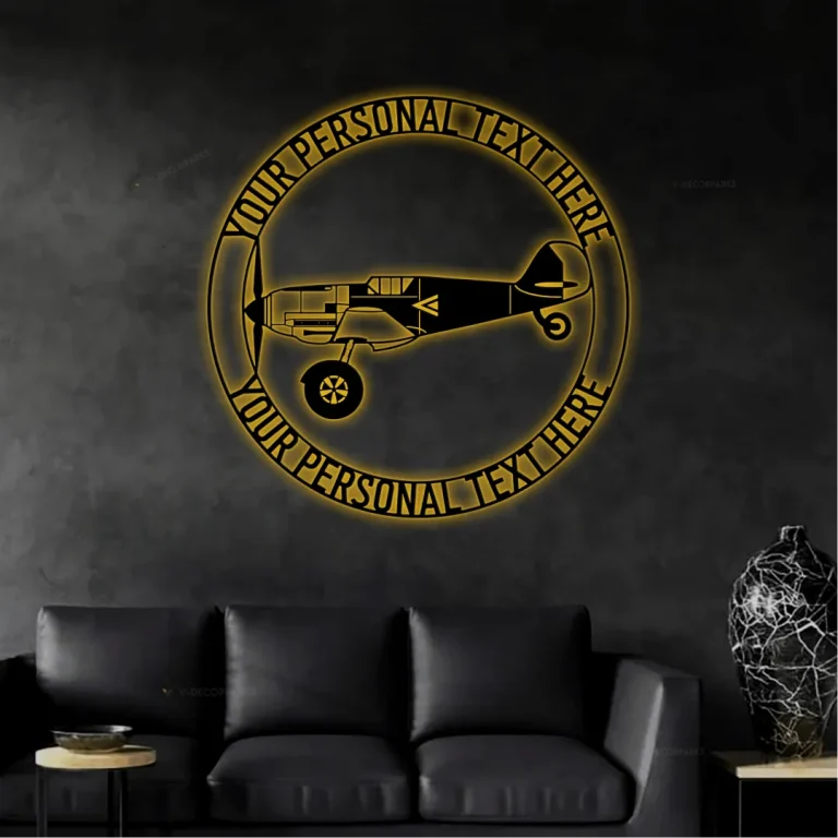 Fighter Airplane Personalized Metal Sign With Led Lights, Custom Vintage Pilot Name Airplane Steel Sign Gift, Unique Pilot Monogram Gift