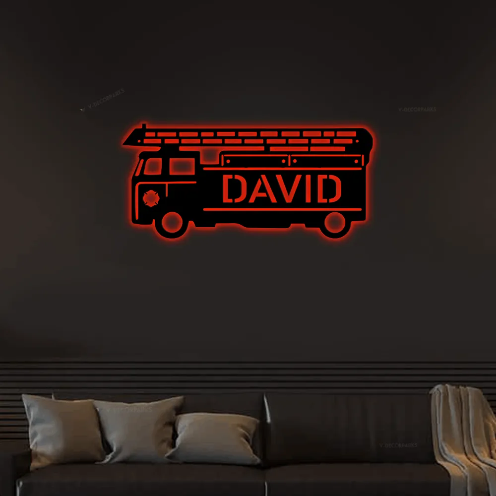 Fire Engine Ladder Truck With Led Lights, Metal Sign, Fireman, Metal Sign, Wall Decor, Personalized Sign, Fireman, Fire Engine, Ladder Truck