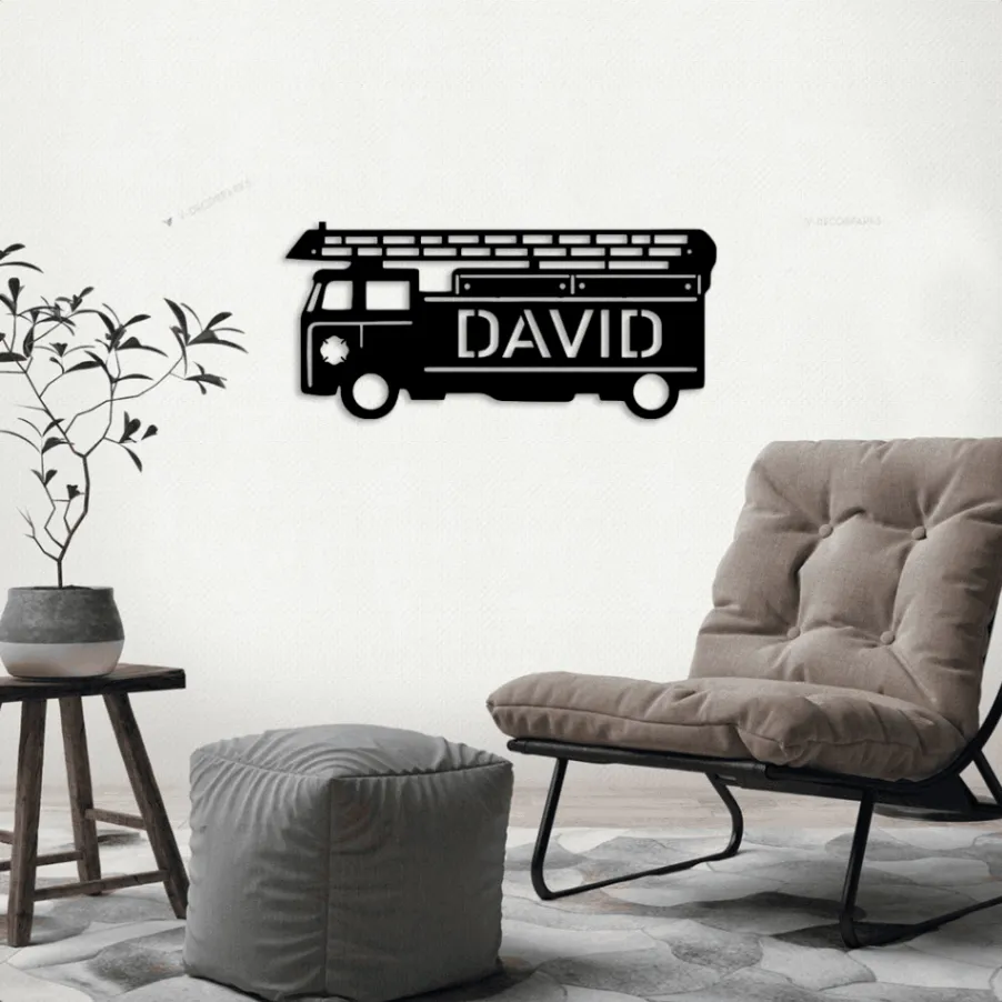 Fire Engine Ladder Truck With Led Lights, Metal Sign, Fireman, Metal Sign, Wall Decor, Personalized Sign, Fireman, Fire Engine, Ladder Truck