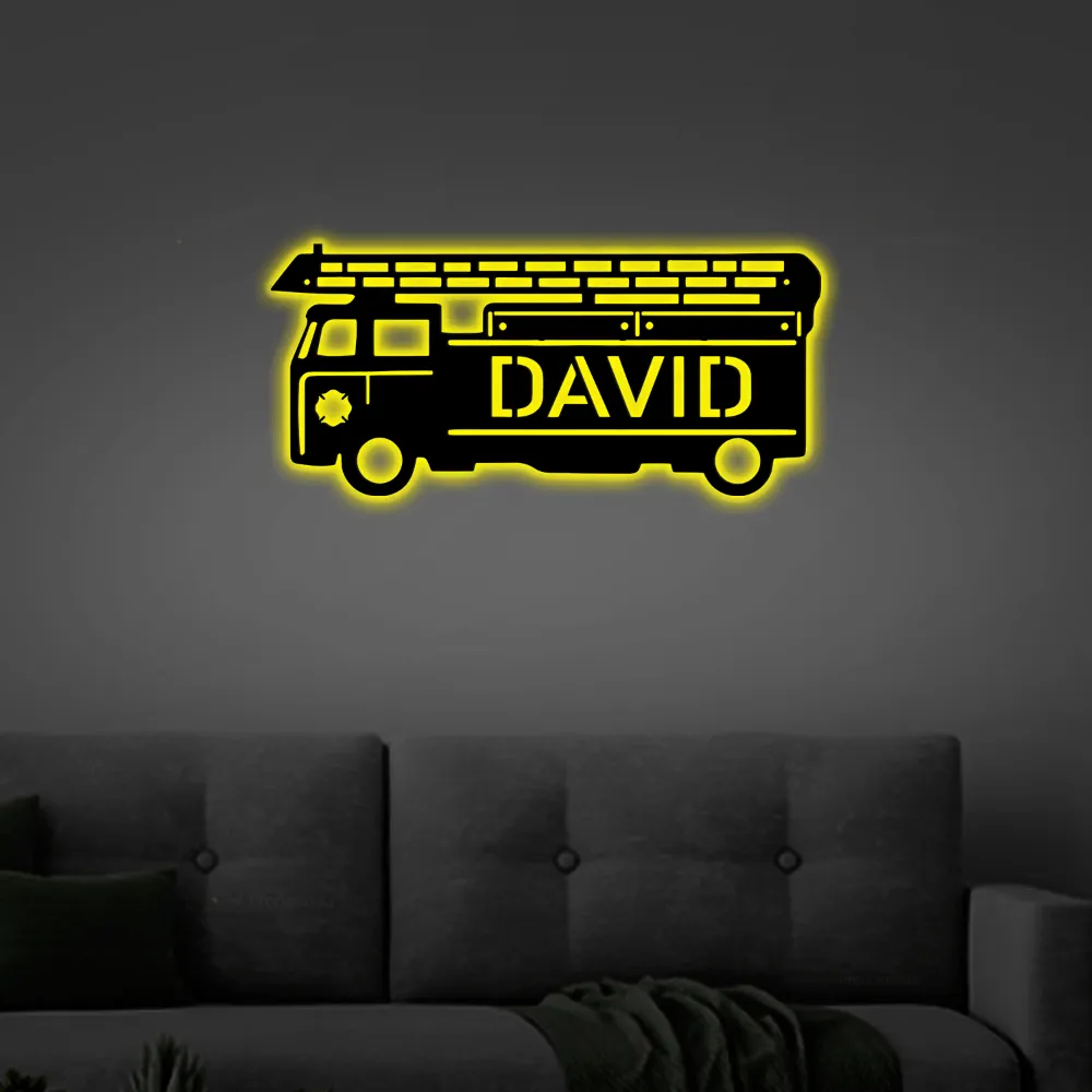 Fire Engine Ladder Truck With Led Lights, Metal Sign, Fireman, Metal Sign, Wall Decor, Personalized Sign, Fireman, Fire Engine, Ladder Truck