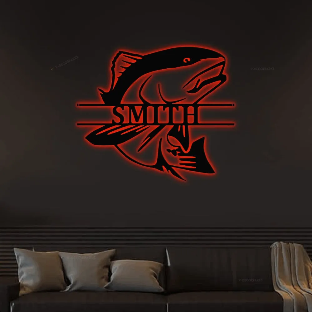 Fish Monogram Sign With Led Lights, Custom Fish Sign, Redfish Sign, Personalized Fish Sign, Man Cave Art, Camp Decor, Fishing Dad Gift