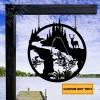 Man Catching Fish Forest Scence Cut Metal Sign, Fishing Gate Hanging Decoration, Garden Decor, Metal Hanging Sign