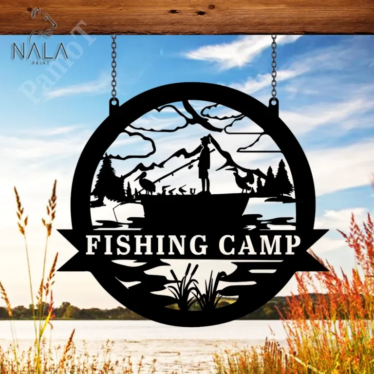 Fishing Camp Round Frame Custom Metal Decor, Fishing Gate Decor, Metal ...