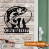 Personalized Catching Giant Fish Metal Wall Art, Fishing Front Porch Wall Hanging Decor, Custom Metal Sign For Fishing Lovers