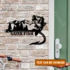 Personalized Giant Gone Fish Mountain Wall Hanging, Front Door Metal Sign Decor, Custom Fishing Wall Art For Fishing Lovers