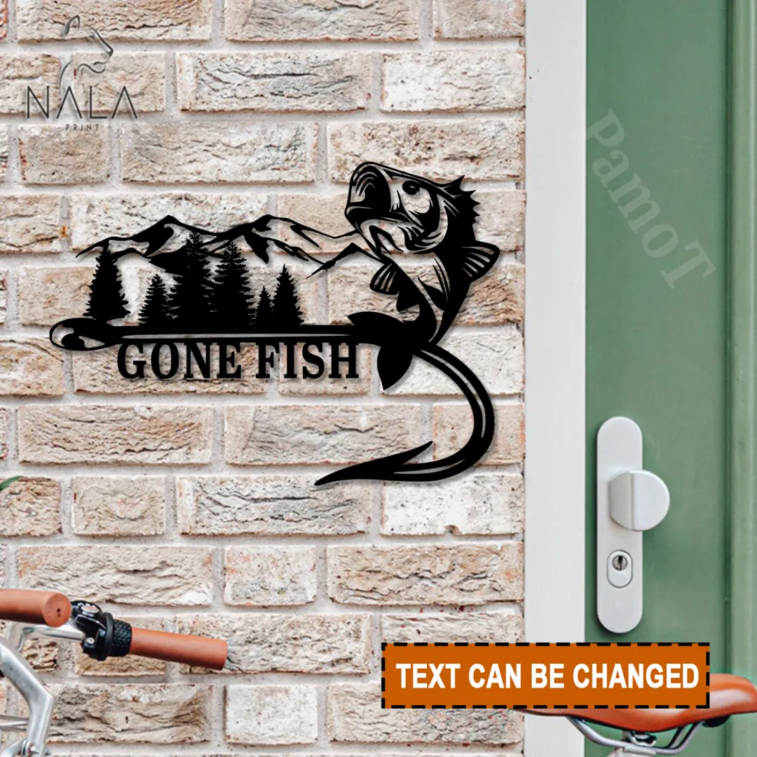 Fish-metal8.2_3e353c99-10f6-4ca8-bced-e8fc4fbaa963.webp Personalized Giant Gone Fish Mountain Wall Hanging, Front Door Metal Sign Decor, Custom Fishing Wall Art For Fishing Lovers