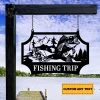 Personalized Fishing Trip Man Catching Giant Fish Metal Hanging Sign, Fishing Gate Decor, Custom Front Porch Decor For Fish Lovers