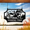 Personalized Fishing Trip Man Catching Giant Fish Metal Hanging Sign, Fishing Gate Decor, Custom Front Porch Decor For Fish Lovers