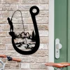 Fishing Hook Silhouette Scene Design Metal Sign, Fishing Wall Hanging Decor, Metal Wall Art Decoration, Outdoor Fishing Artwork