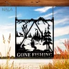 Father And Son Gone Fishing Lake Scene Custom Metal Sign, Family Fishing Gate Decor, Fishing Metal Hanging Sign, Gift For Dad