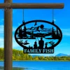 Personalized Family Fish Mountain Landscape Gate Metal Decor, Custom Metal Sign For Front Porch, Fishing Hanging Sign