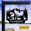 Personalized Dad And Son Go Fishing Together Metal Sign, Family Fish Gate Decor, Front Porch Hanging Sign