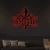 Fleur De Lis Custom Sign With Led Lights, Split Monogram Sign, Last Name Metal Sign, Housewarming Gift, Wedding Gift, Custom Metal Sign