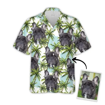 Custom Hawaiian Shirt With Pet Face, Personalized Gift For Pet Lovers, Floral Summer With Palm Trees Pattern Aloha Shirt