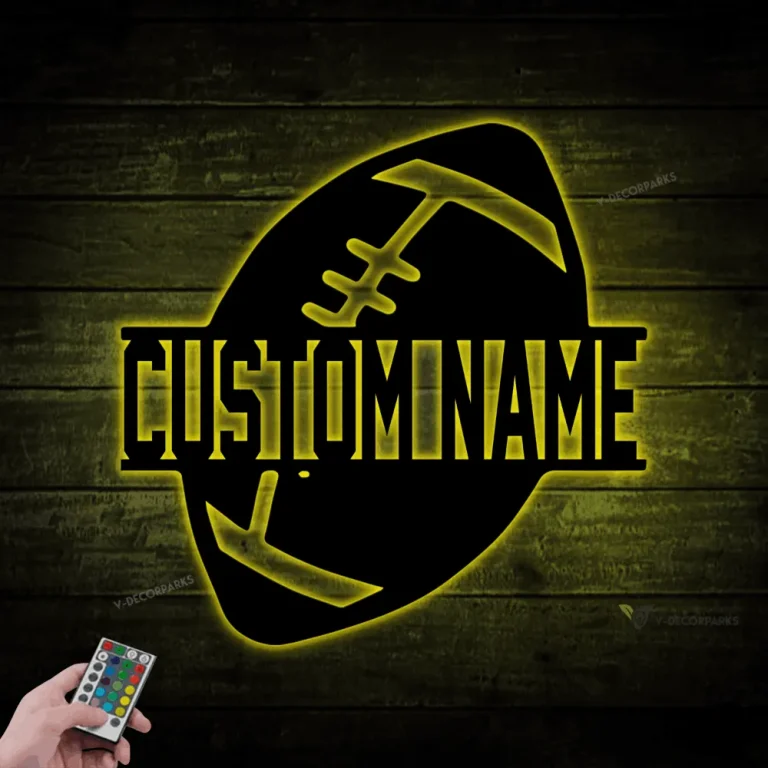 Football Metal Wall Art With Led Lights, Personalized Football Player Name Sign, Sports Sign, Football Wall Decor Art, Football Team Gift