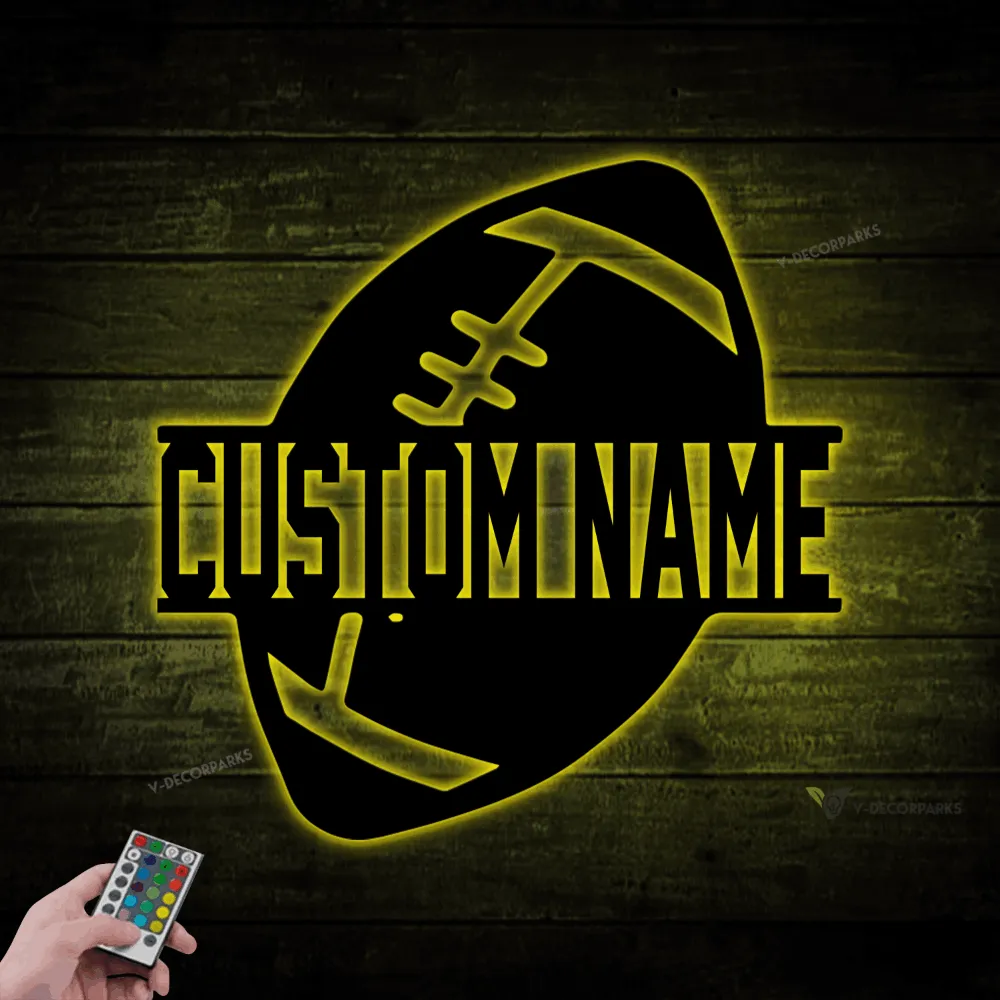 Football Metal Wall Art With Led Lights, Personalized Football Player Name Sign, Sports Sign, Football Wall Decor Art, Football Team Gift