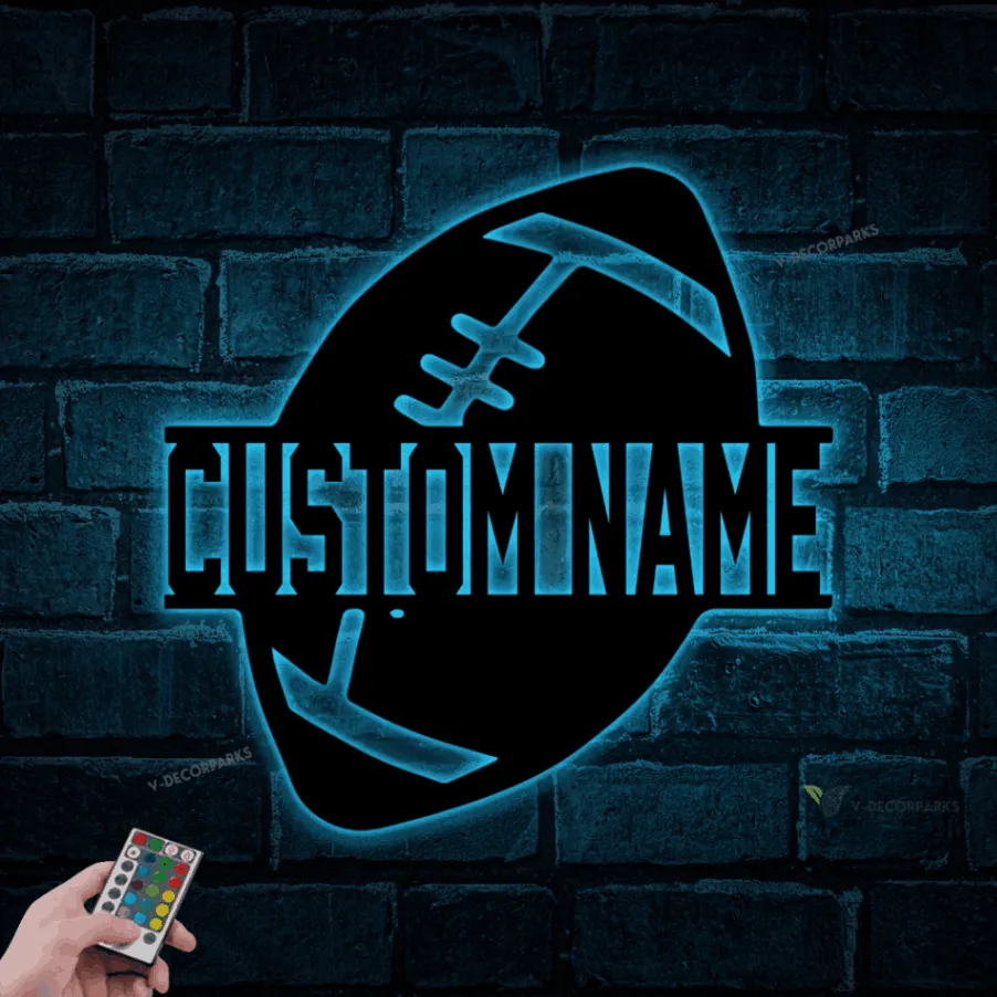 Football Metal Wall Art With Led Lights, Personalized Football Player Name Sign, Sports Sign, Football Wall Decor Art, Football Team Gift