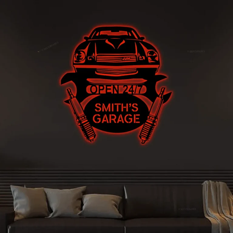 Garage Car With Led Lights Sign Monogram Steel Sign, Personalized Camaro 1978 Car Garage Monogram Wall Art Bedroom Decor Wedding Gift