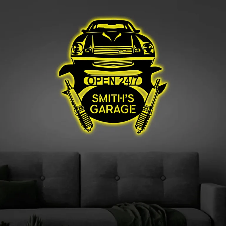 Garage Car With Led Lights Sign Monogram Steel Sign, Personalized Camaro 1978 Car Garage Monogram Wall Art Bedroom Decor Wedding Gift