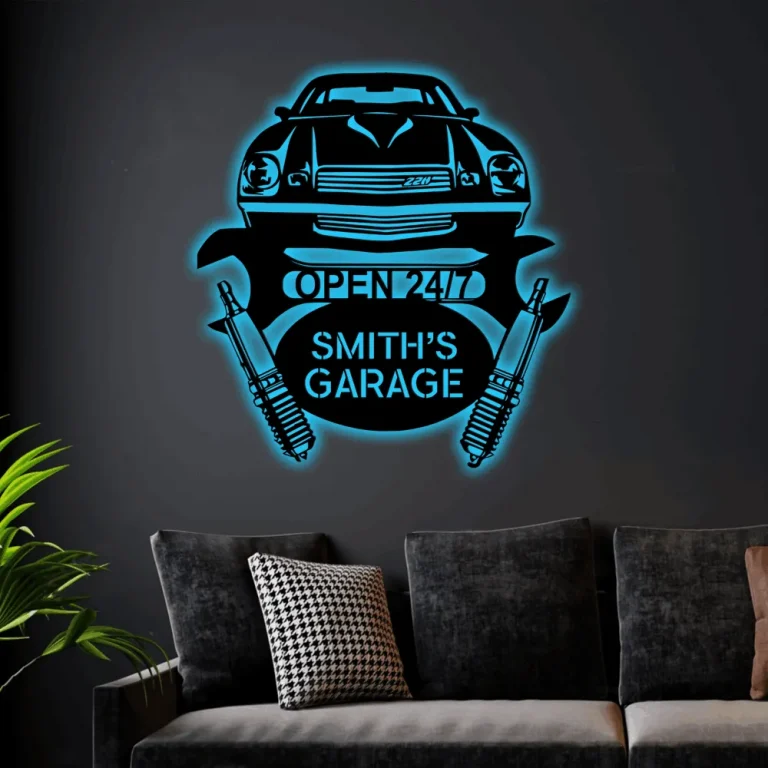 Garage Car With Led Lights Sign Monogram Steel Sign, Personalized Camaro 1978 Car Garage Monogram Wall Art Bedroom Decor Wedding Gift