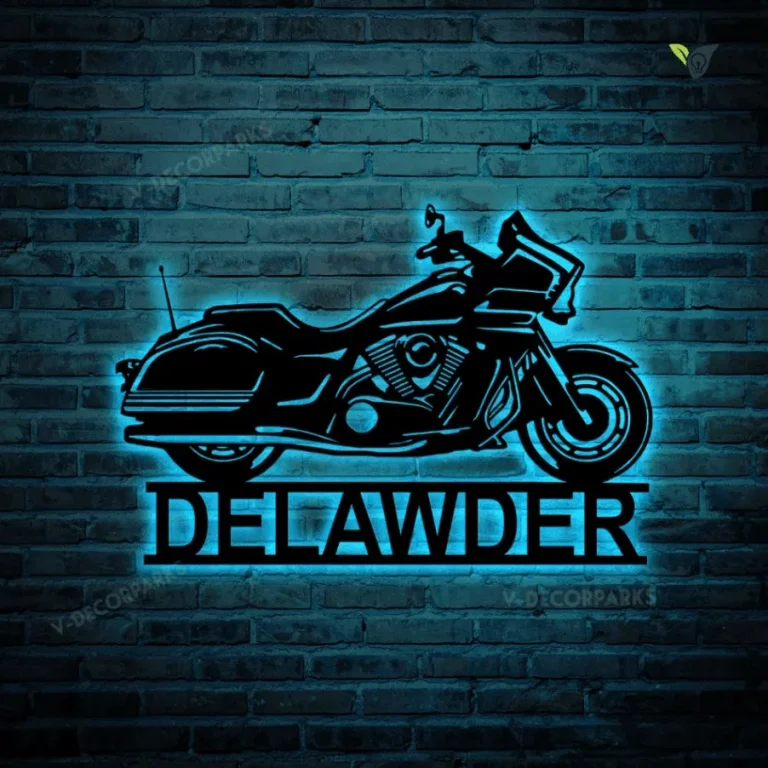 Custom Motorcycle Metal Wall Art With Led Light, Personalized Motorcycle Garage Name Sign Decoration For Living Room, Biker Home Decor