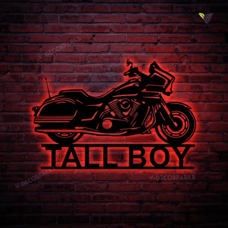 Custom Motorcycle Metal Wall Art With Led Light, Personalized Motorcycle Garage Name Sign Decoration For Living Room, Biker Home Decor