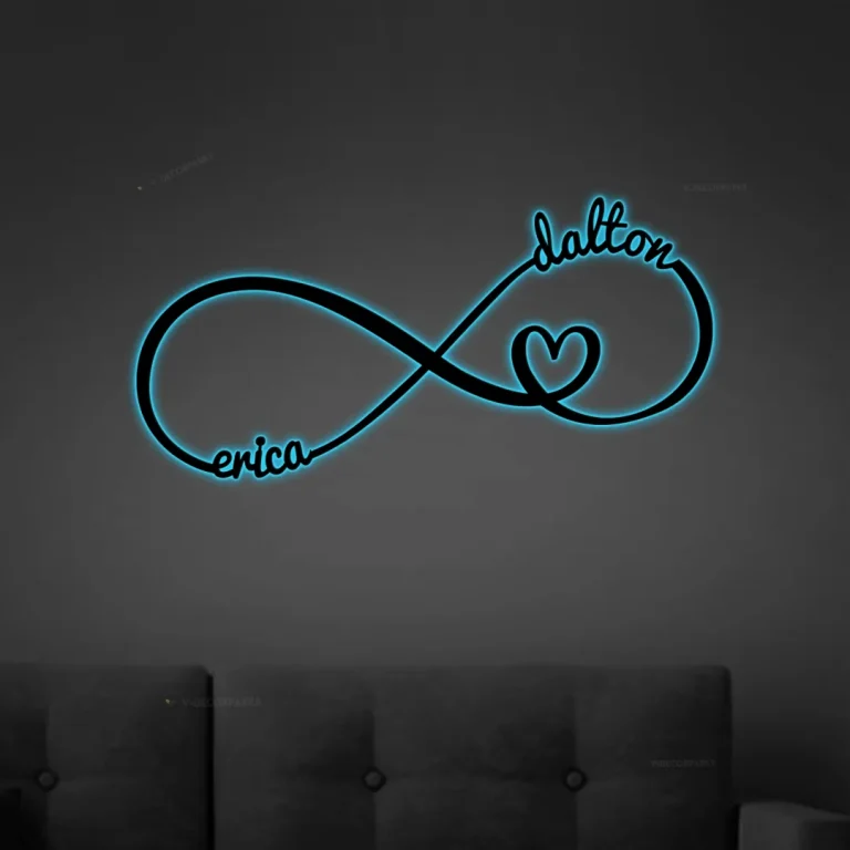 Personalized Names Infinity Heart Metal Sign With Led Lights, Valentine Wall Art For Couples, Newlywed Metal Wall Art, Newly Engaged Gifts