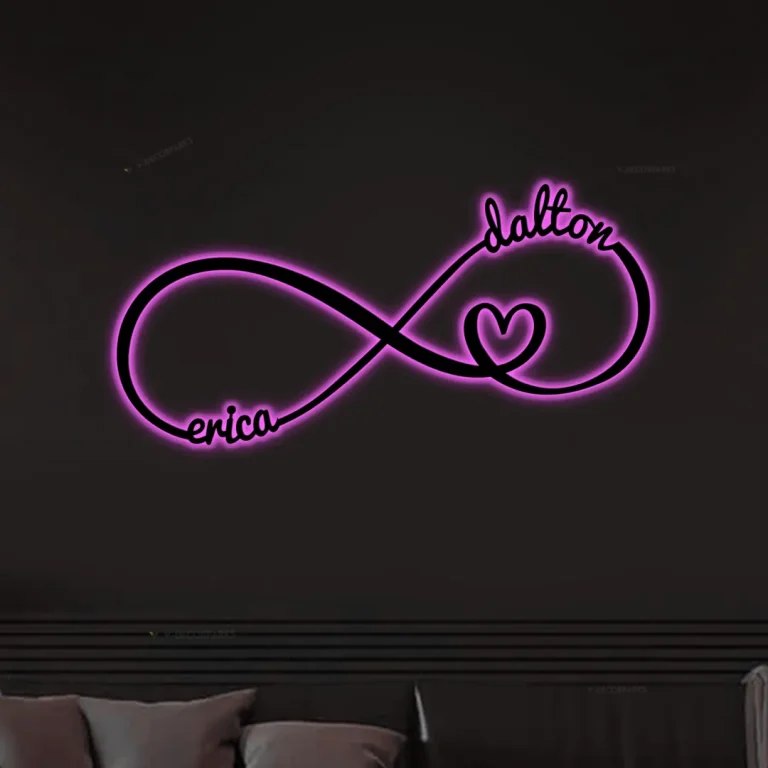 Personalized Names Infinity Heart Metal Sign With Led Lights, Valentine Wall Art For Couples, Newlywed Metal Wall Art, Newly Engaged Gifts