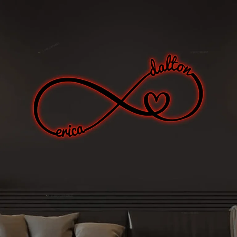 Personalized Names Infinity Heart Metal Sign With Led Lights, Valentine Wall Art For Couples, Newlywed Metal Wall Art, Newly Engaged Gifts